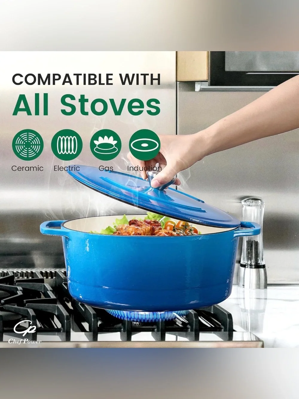 Chef Power 6QT Enameled Cast Iron Dutch Oven with Lid Blue New in Box